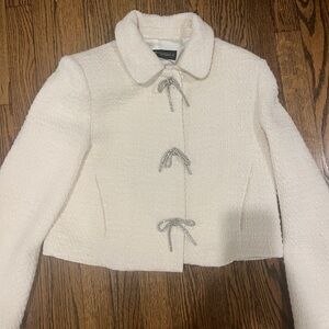 Zara Cream Tweed Blazer with Silver Bows
